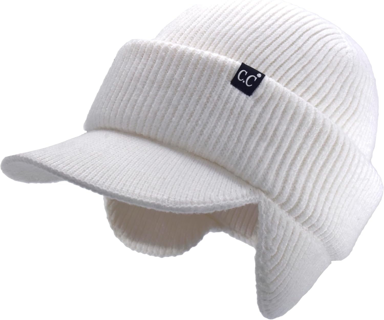C.C Beanie Strechy Snug Fit Soft Knit Hat with Visor Brim & Ear Warmer Flaps