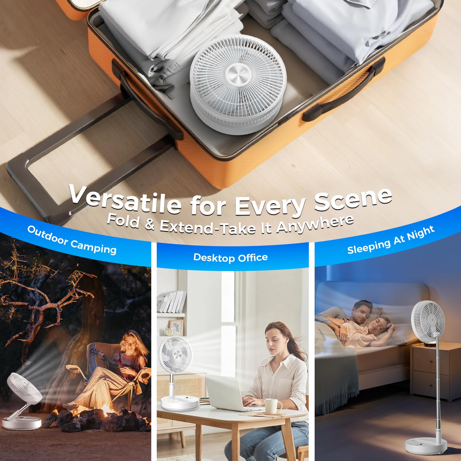 Marchpower leiser Standventilator mit Fernbedienung Timer klappbar Oszillation 4 Geschwindigkeitsstufen Akku höhenverstellbar 97cm