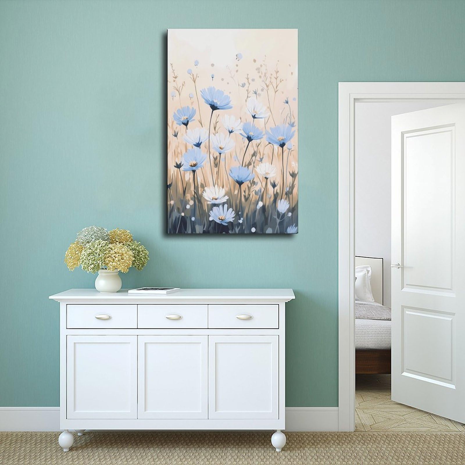 UTGN Leinwand-Poster, Motiv: Blaue Chicorée, Blumen, Wiese, Botanik, Wandkunstdruck, Bild, Gemälde, 50 x 75 cm