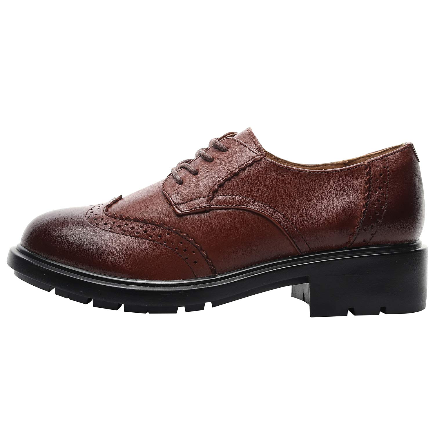 rismart Femmes Ronde Orteil Lacets Cuir Brogue Oxfords Chaussures de Ville à Lacets
