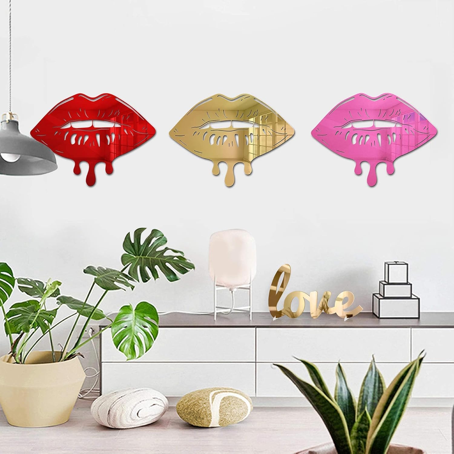 4ArtWorks - Melting Lips Wall Art - Ready to Hang Acrylic Wall Decorations for Bedrooms, Dorms, Living Rooms, Boutiques & More - Hand Assembled & Made in The USA - Modern Home Decor (Red Mirror 14x11x1)