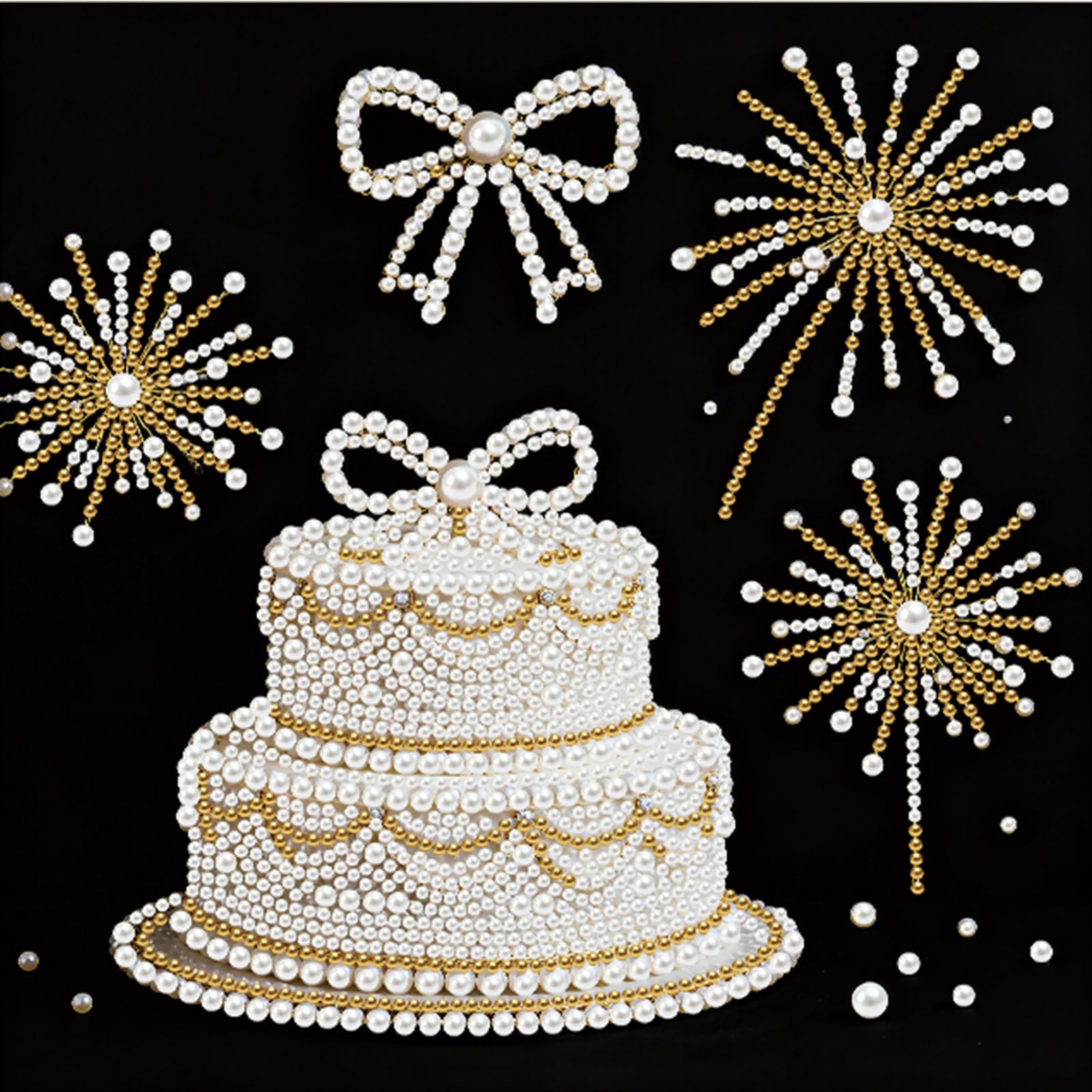 Cake DIY Pearl Painting Kit for Adults Home Wall Decor 25x25cm with Frame