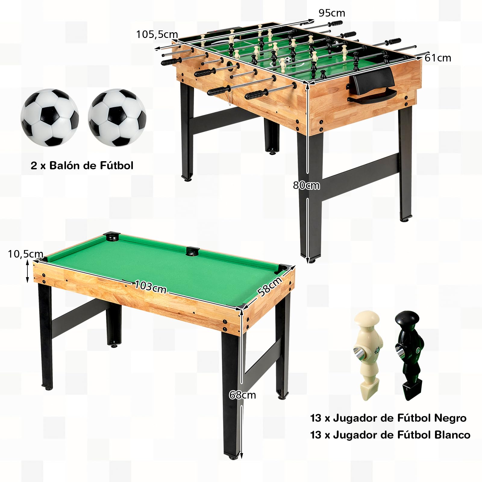 COSTWAY Mesa Multijuegos 10 en 1, Mesa de Juego Combinada con Futbolín, Hockey, Tenis de Mesa, Billar, Shuffleboard, Bolos, Ajedrez, Cartas, Damas y Backgammon, para Sala de Juegos, Bar, Club, Fiestas