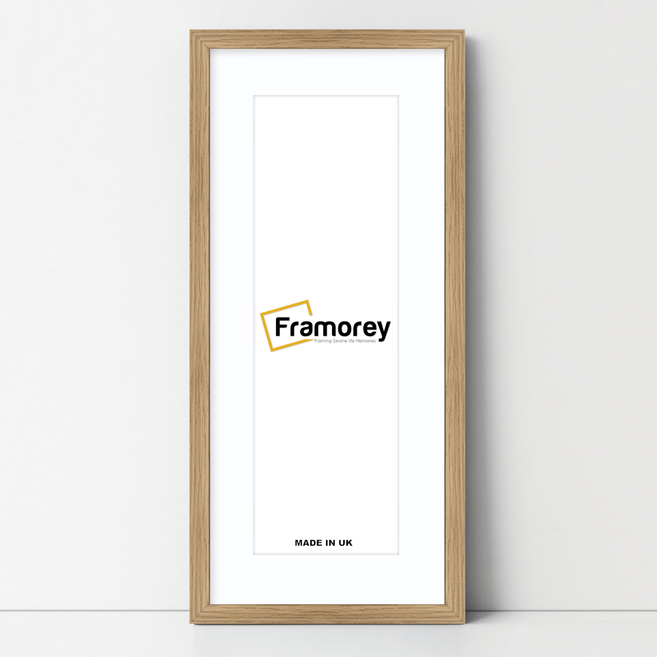 Framorey Framing Serene Life Memories Oak With White Mount Framorey Oxford Thin Picture Frame, 16X12" Oak Photo Frame With 12X8" White Mount, Art Poster Frame, Photo Print Frames, With A High Clarity Styrene Shatterproof Perspex Sheet
