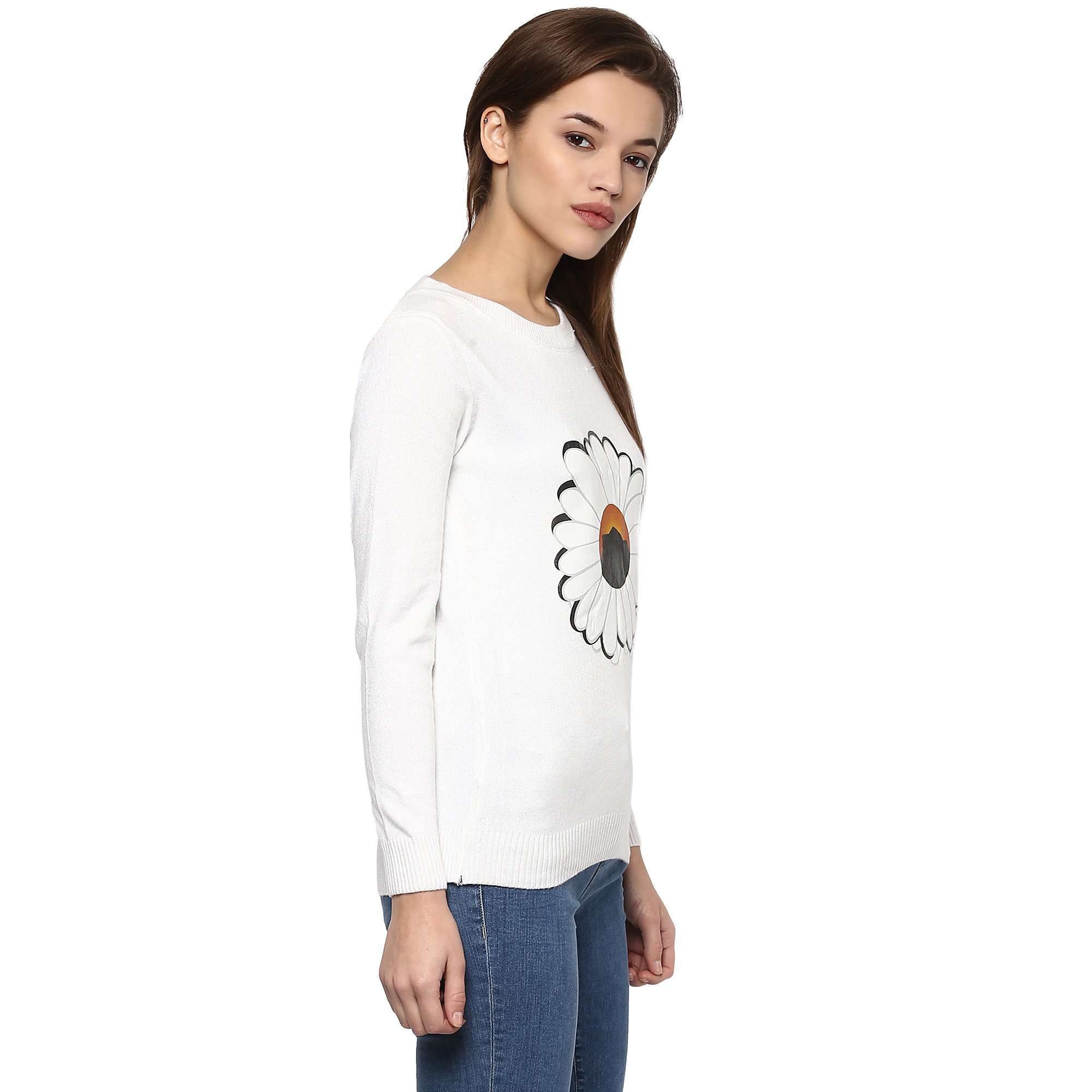 CAMEY Women's Fashion Stretchy Round Neck White Long Sleeve Pullovers Sweaters Top 3