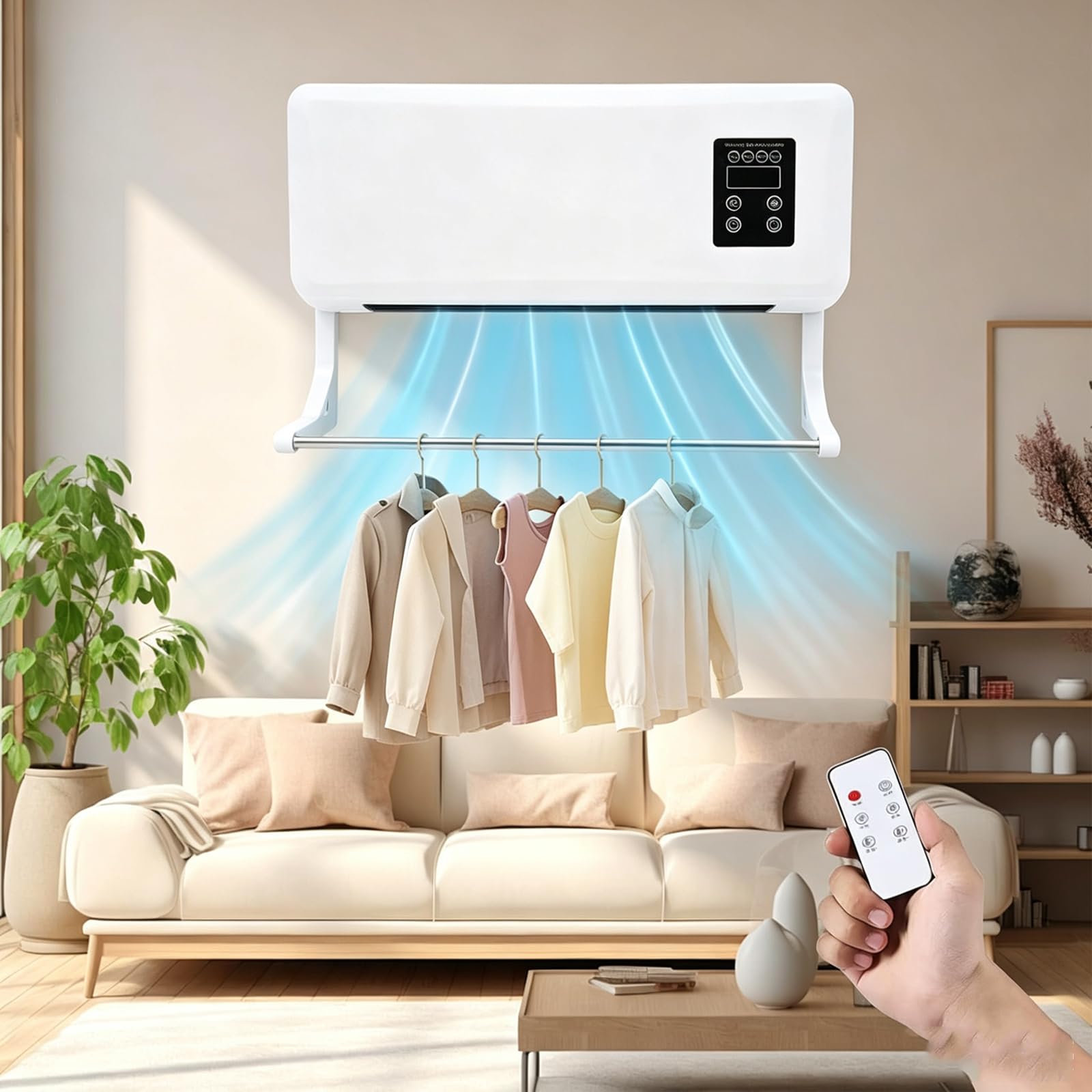Wall Mounted Air Curtain Fan, 2-in-1 Bladeless Cooling & Heating Fan With Remote Control,Electric Wall Mounted Heater Cooler Split AC/Heating System for Bedroom, Home Office, Apartment