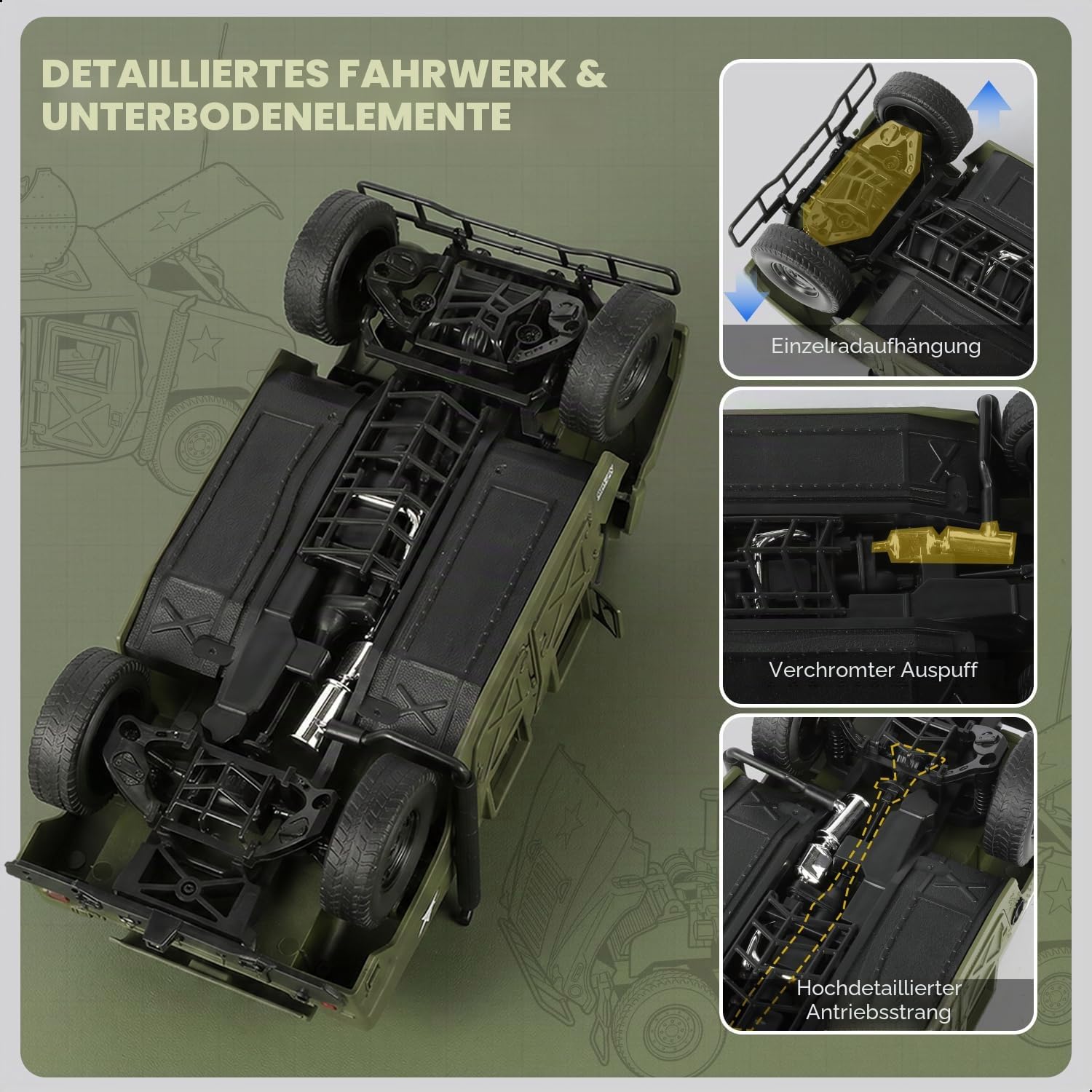 NUOTIE 1/18 Hummer H1 Modellauto Metall Druckguss Militär Schwerlastfahrzeug Wüste Sturm Operation Truck Taktisches Transportfahrzeug
