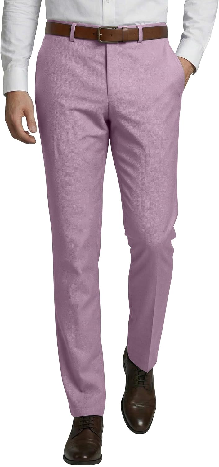 Men Suit Dress Pants Formal Slim Fit Waist Flat Fit Wedding Trouser