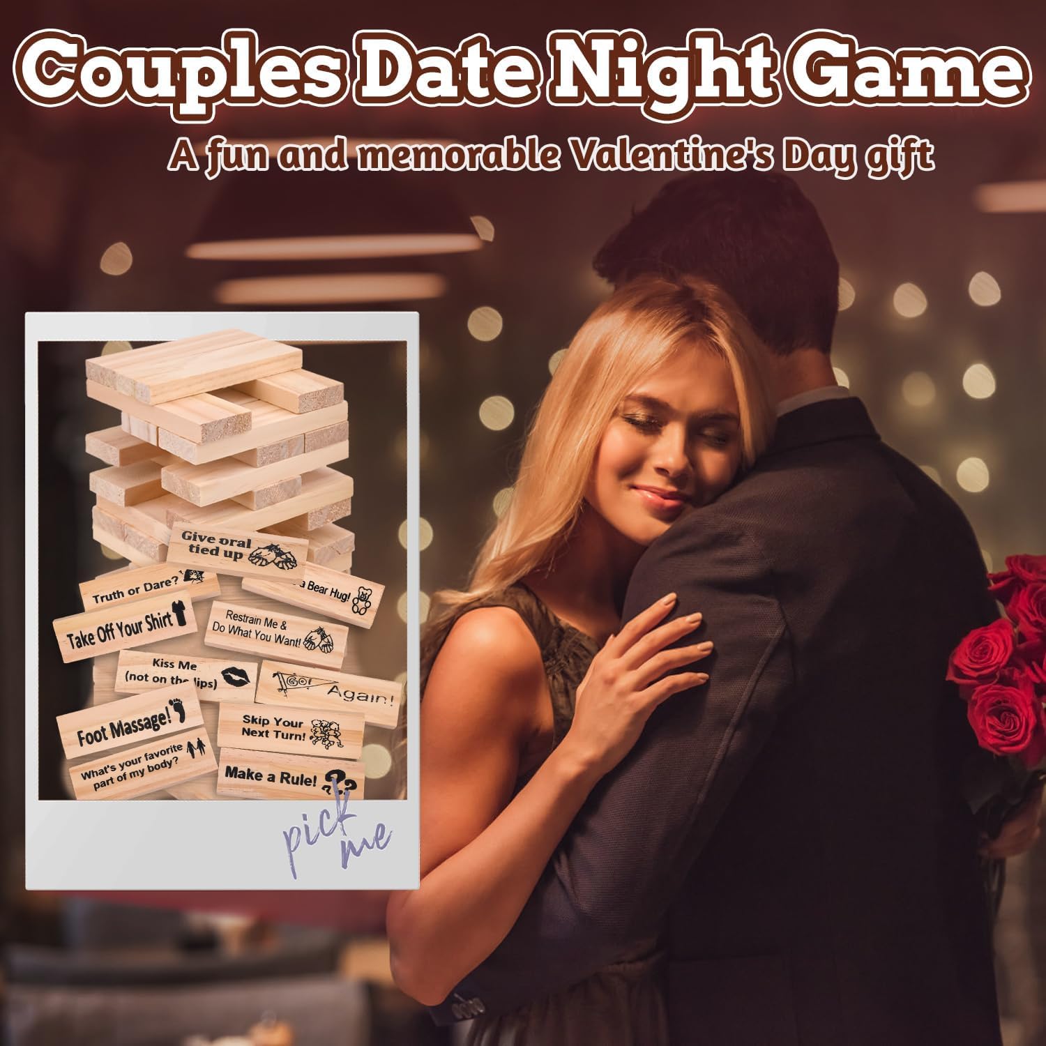 Xinrongda Lust Tower Couples Game, 48-Piece Valentine Tumbling Tower Stacking Blocks, Wooden Block Game Gifts for Adults Night Party - Image 3