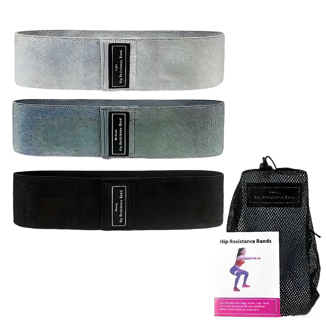 Amonax 3 Elastici Fitness in Tessuto per Palestra Gambe e Squat Bande di Resistenza Donna e Uomo Nero Grigio