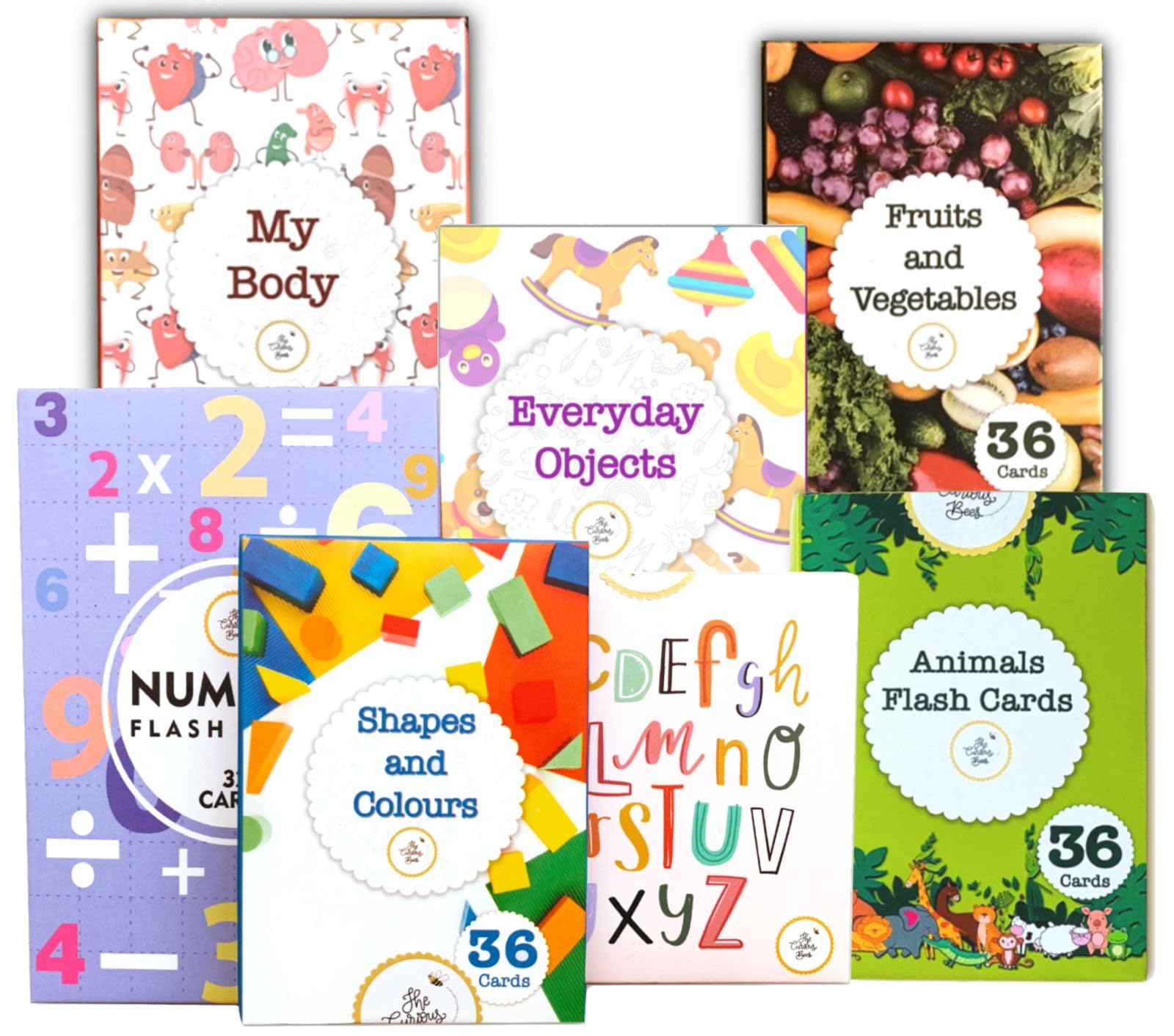 Set of 7 Educational Concepts | 200+ Anti-Glare Learning Cards | Montessori Inspired Fun & Easy to Learn Toys for Kids