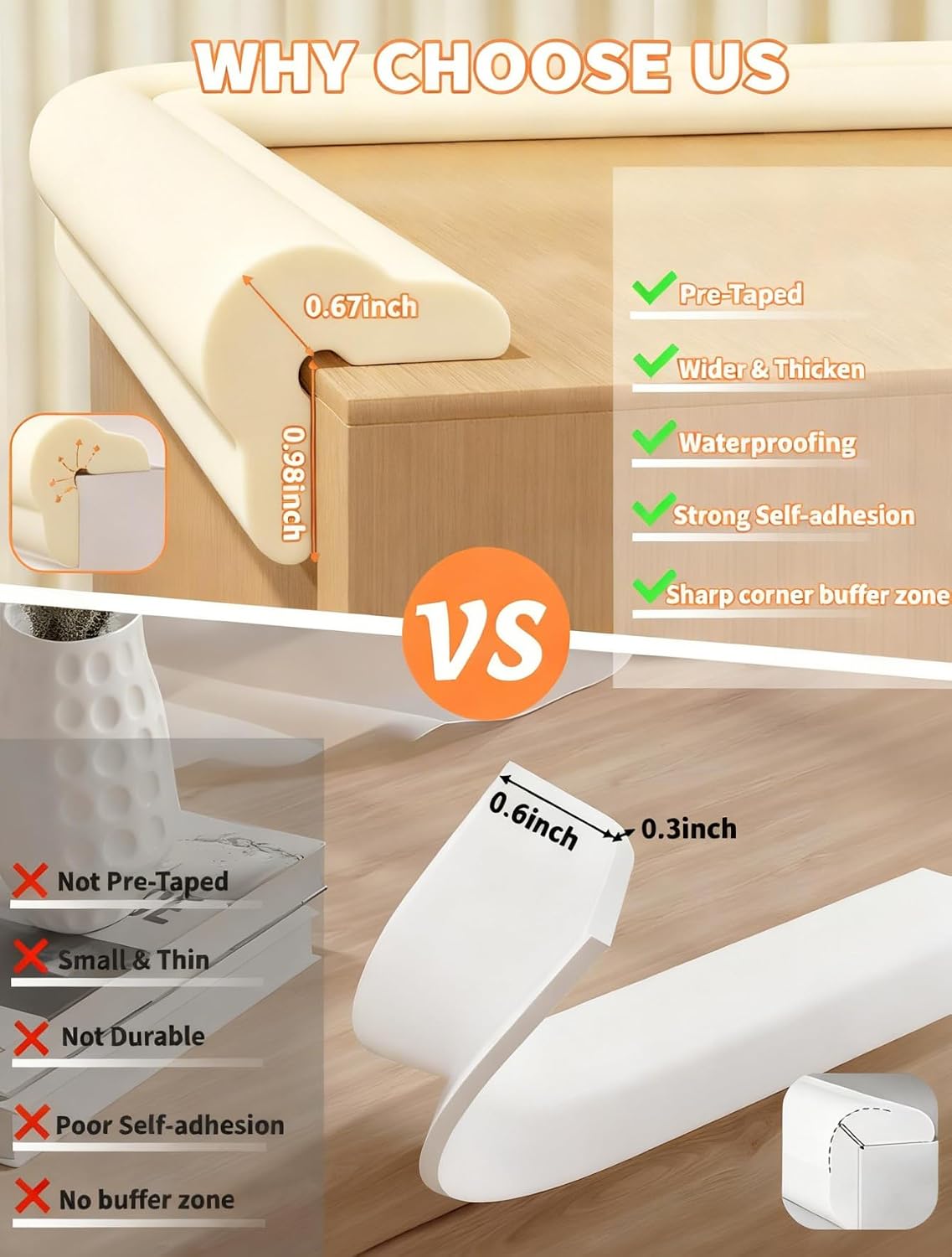 Baby Proof Edge Protector, 6.6FT 0.67" Thick, Peel and Stick