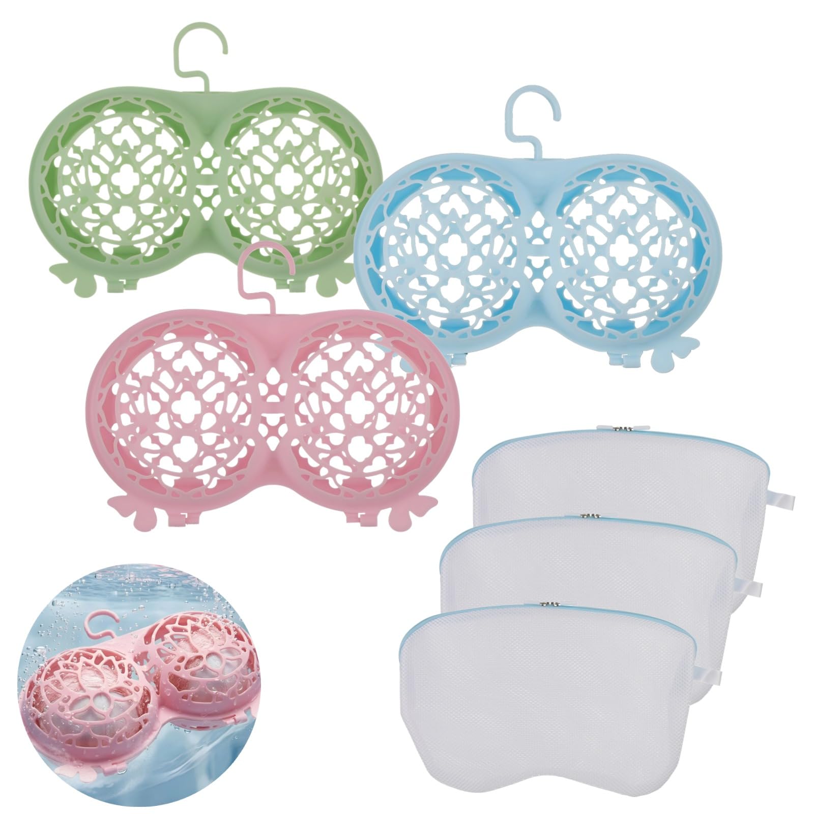 3 bolsas de lavado de brasier para lavandería, bolsas de lavandería de malla con marcos de lavado de lencería de plástico, protectores de brasier para ropa interior, calcetines y ropa delicada, ayudan