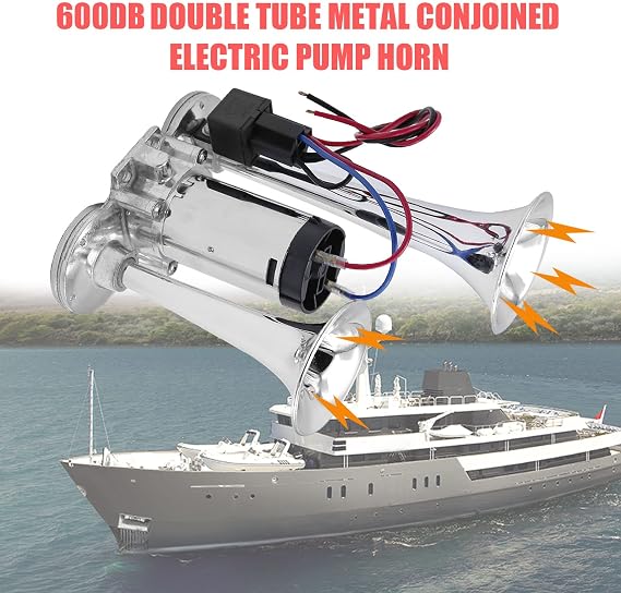 600DB Train Horn for Truck, Train Horns for Pickup Trucks, 12V Dual Trumpets Air Horn Kit, Boat Car Train Ship Van Speaker (Silver)