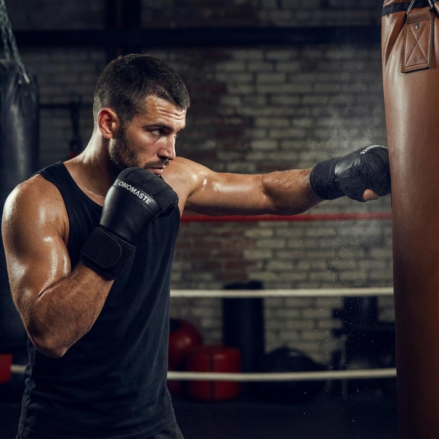 Sottoguanti da boxe con protezione gel, guanti per MMA e kickboxing, pelle sintetica, nero
