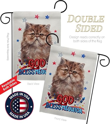 Miniatura 3 de Breeze Decor Juego de bandera patriótica persa de pelo largo para jardín, pasador de madera, gato, gatito, maullido de pata mimada, mascota,