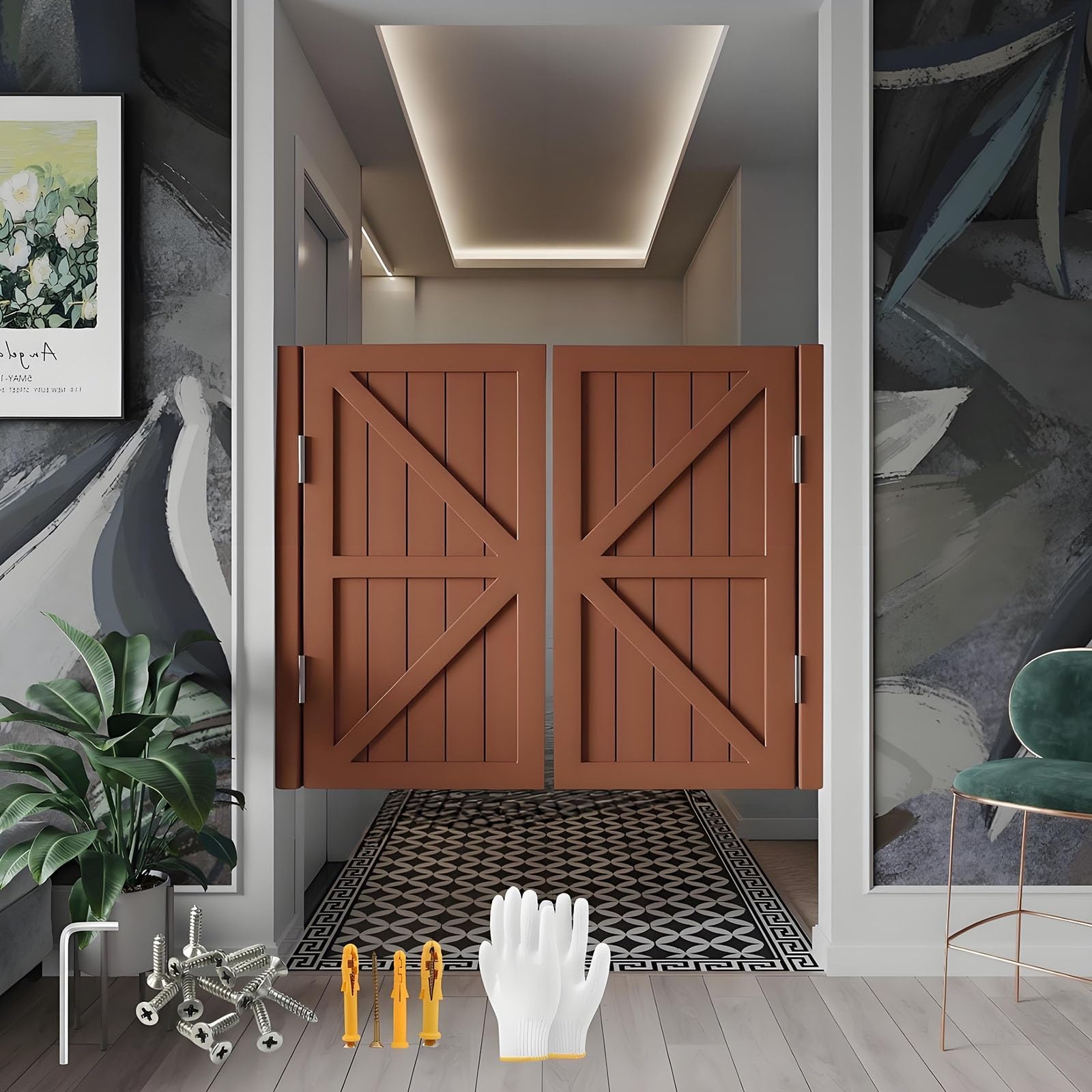 Swinging Doors Cafe Door, Saloon Half Doors for House, Solid Wood Two-Way Open Swing Door, 27"-60" Wide, Auto Close Bar Porch Door for Western Entrance with Hinges(Brown,42" x36")