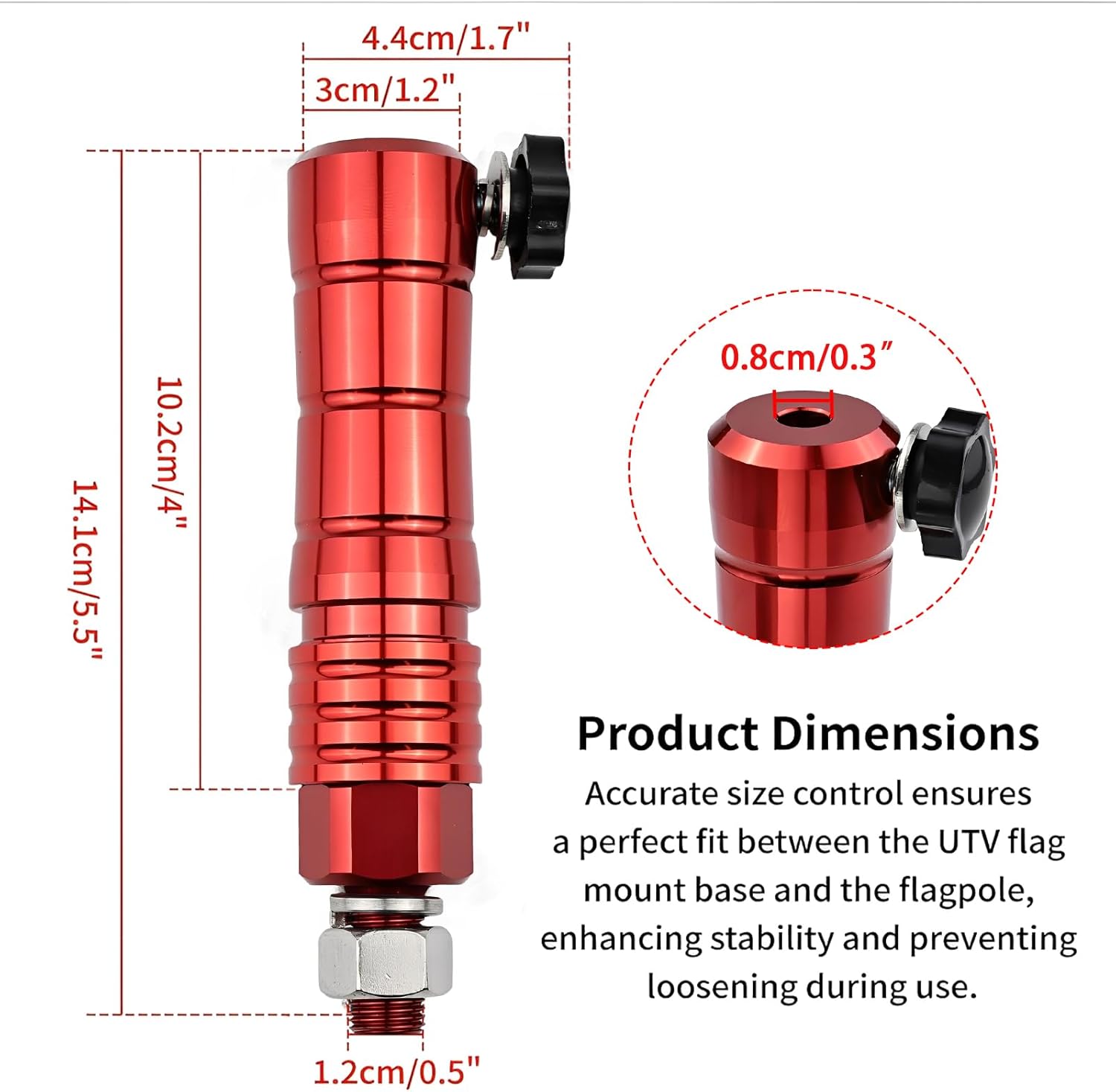 Quick Release Flag Pole Holder - Flag Mount Base for 1/4" & 5/16" Poles - Whip Flags Holder Compatible with UTV ATV Off Road 4 Wheeler Dune Buggy Side by Side SXS Can-Am Maverick Polaris Razor (Red)