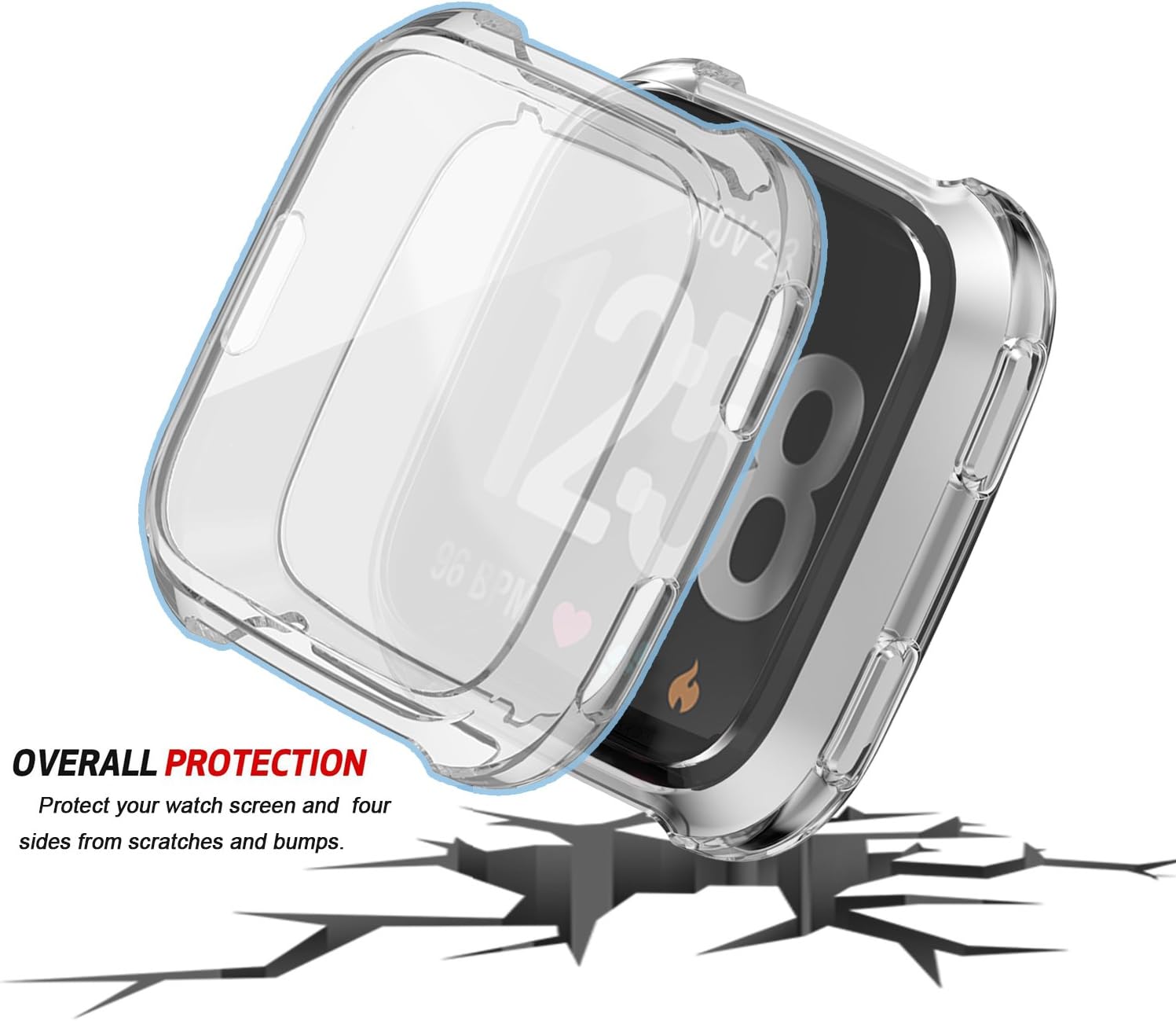 SIRUIBO Compatible Fitbit Versa Case, TPU Plated Screen Protector Rugged Cover All-Around Protective Bumper Shell Compatible Fitbit Versa Smartwatch, Clear