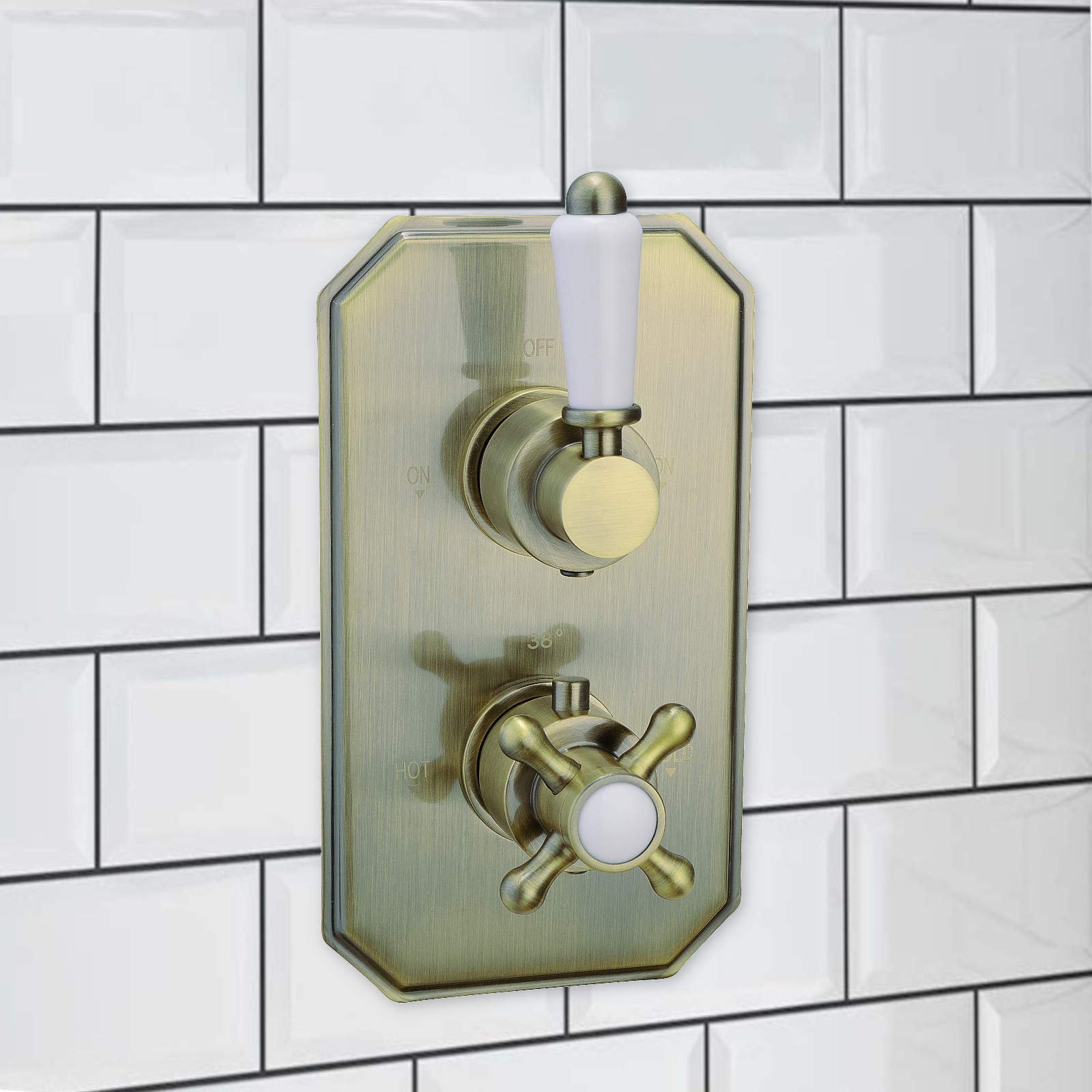Enki Antique Brass Regent, Tsv015, Twin Diverter Valve, Concealed Thermostatic Shower Mixer Tap Outlet For Bathrooms, Traditional Victorian Style
