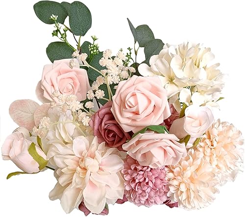 Miniatura 4 de Flores de seda, ramo de flores artificiales, caja combinada de flores artificiales con tallos para arreglos florales, ramos de boda, fiesta, hogar,