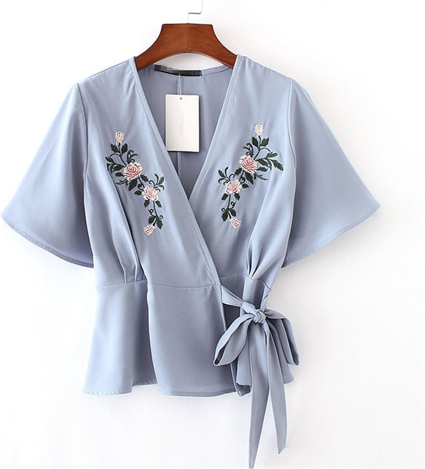 QINZOUTIANXIA Trendy Women Kimono Bow Tie Blusa Floral Embroidery Blouses