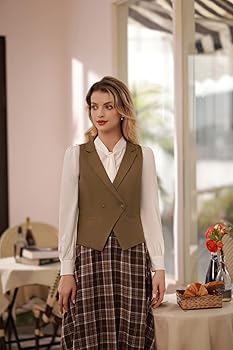 Gilet Donna Elegante Doppiopetto Stile Vintage Per Ufficio Con Tasche E Cinturino Regolabile - Foto 3