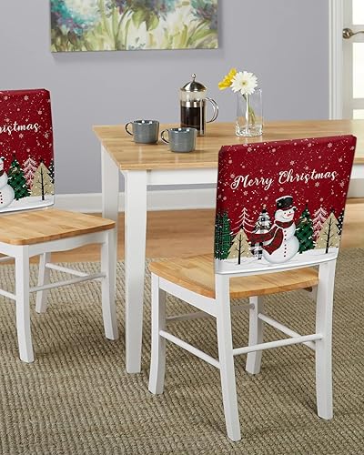 Miniatura 5 de Fundas para sillas de Navidad de muñeco de nieve rojo, 4 piezas, fundas para respaldo de sillas de comedor, fundas protectoras de silla de árbol de