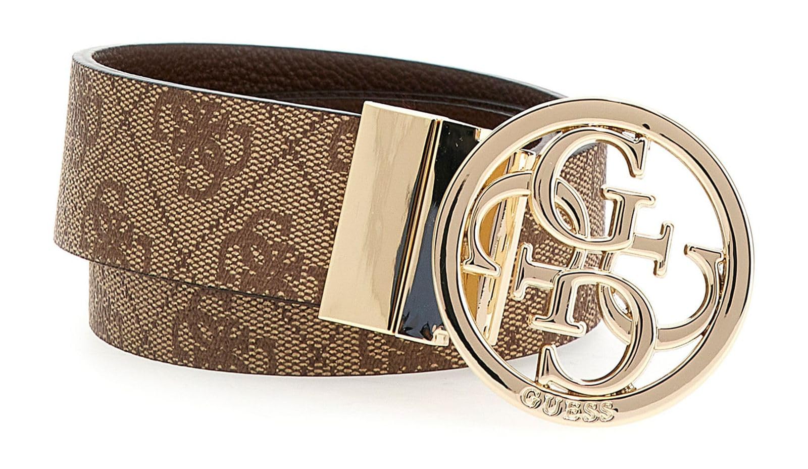 Guess Cintura Noelle Nolana Belt W85 Latte Logo Marrone Accorciabile Reversibile-image