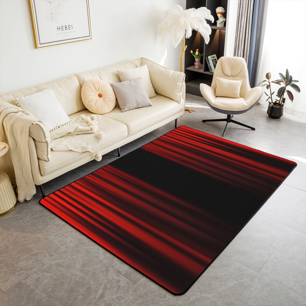 jejeloiu Ombre Red Black Living Room Rugs Area Rug 5x7 Geometric Stripe Accent Rug Set for Modern Art Indoor Floor Mat Non-Slip Ombre Effects Abstract