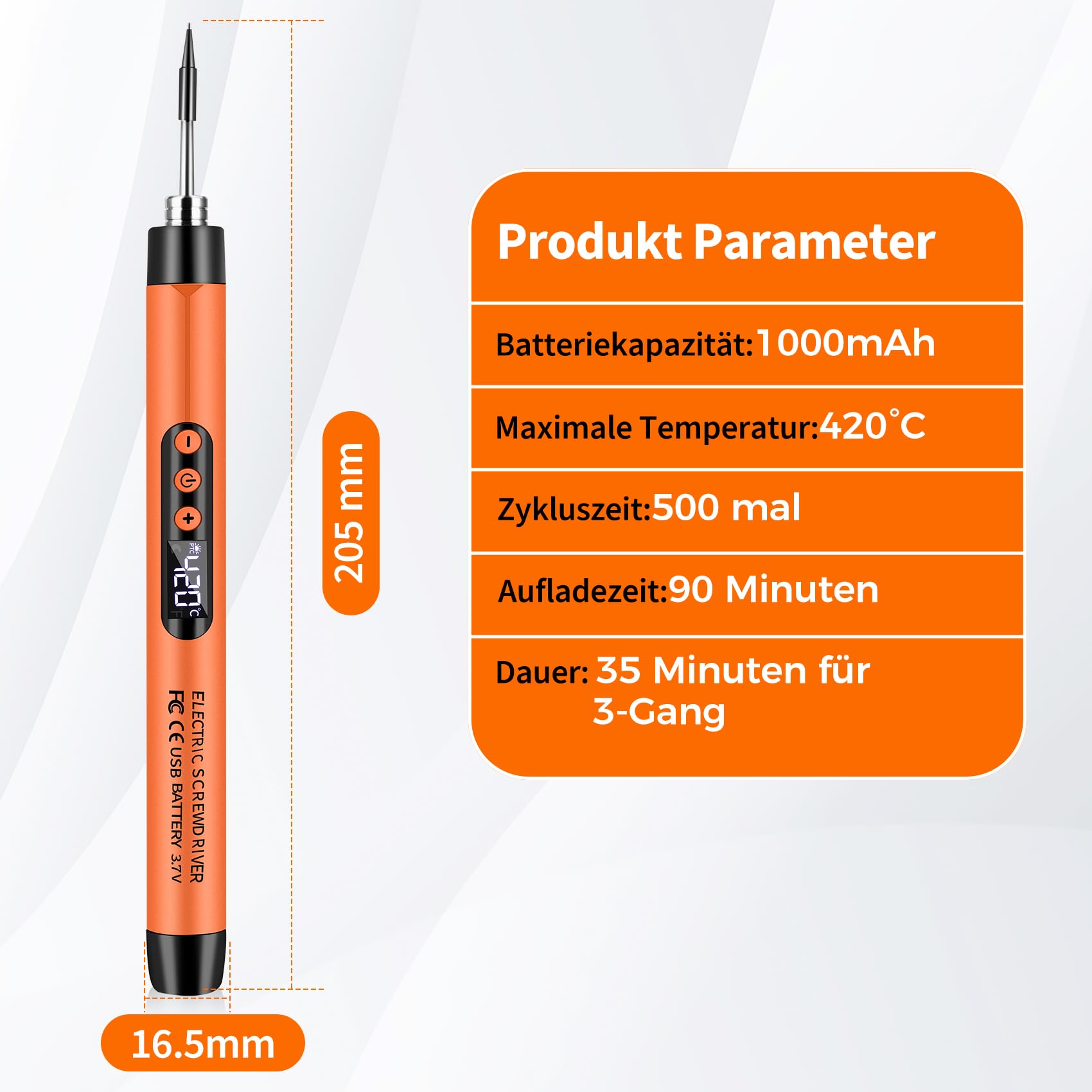 Soldeerboutset: USB-Soldeerbout Met 3 Instelbare Temperaturen, 300 °C - 450 °C, 3 Soldeerpunten, Accu 800 mAh, Draagbare Set, Snelle Opwarming