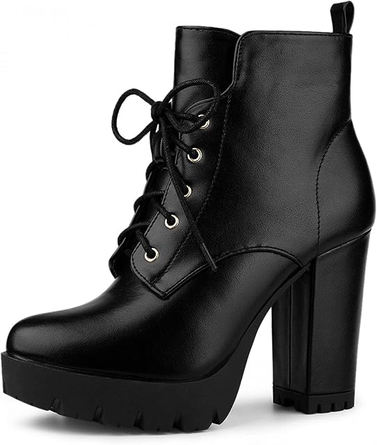 Allegra K Women's Round Toe Chunky Heel Lace Up Platform Boots