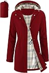 iCreek Women's Rain Jacket Packable Long Raincoat Hooded Plaid Lined Trench Coat Waterproof Windproof Lightweight for Outdoor