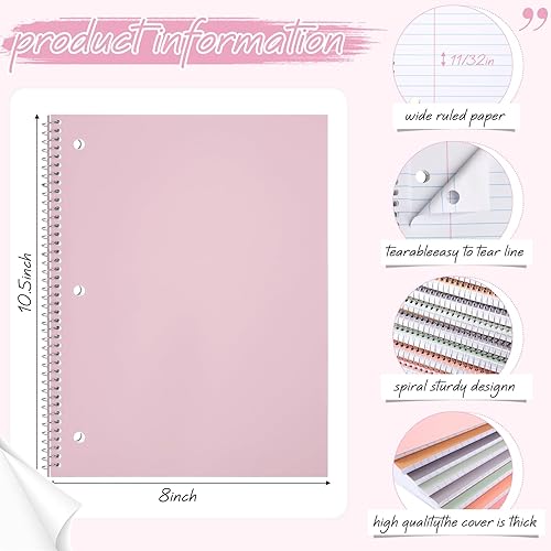 Miniatura 2 de Teling 8 cuadernos en espiral de 1 materia con rayas anchas de 8 x 10 12 pulgadas, cuaderno de diario en espiral de 3 agujeros divisores, varios