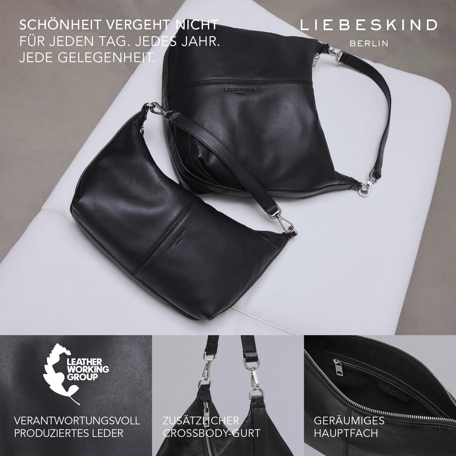 Liebeskind Berlin Damen-Umhängetasche „Paris S“ I Hobo Bag Damen aus Leder mit Schulter- und Crossbody-Riemen I Schultertasche Hauptfach mit Reißverschluss, 2 Innenfächer I Shoulder Bag