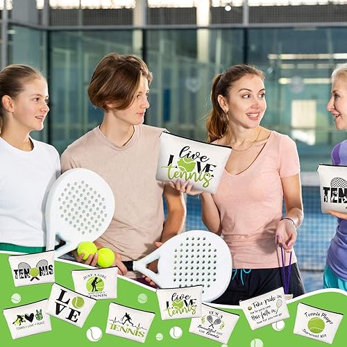 Miniatura 6 de Pinkunn 9 piezas de regalos de tenis para mujeres, bolsa de maquillaje de tenis, bolsa de accesorios de tenis, bolsa de viaje con cremallera para