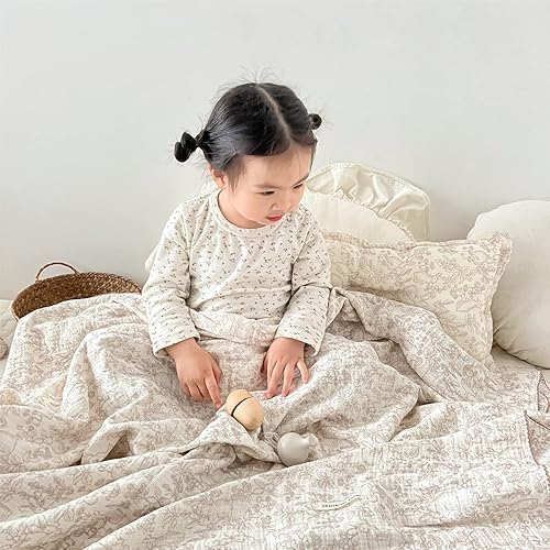 Miniatura 1 de BuLuTu Juego de manta y funda de almohada de muselina de algodón suave y transpirable para niños y niñas pequeñas  1 manta para niños pequeños de 47