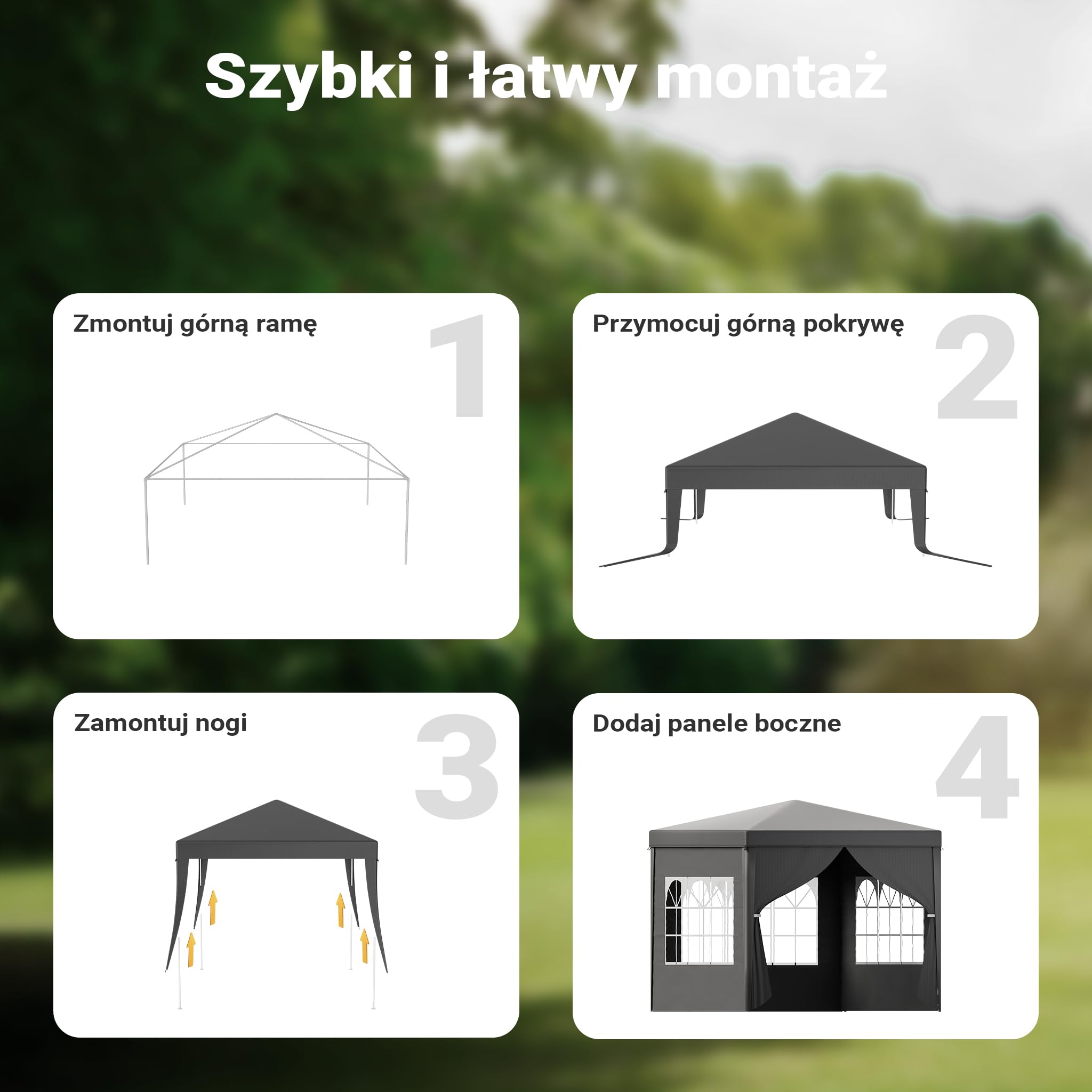 Toboli Pawilon 3 x 3 m w kolorze szarym z ochroną UV 50+, altana ogrodowa ze zdejmowanymi bokami, namiot imprezowy z oknami, np. na taras i festiwale