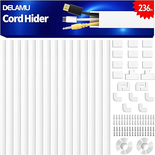 Miniatura 1 de Delamu Ocultador de cables, kit profesional de cubierta de cables para pared, protector de cable de TV para TV montado en la pared, cubierta de