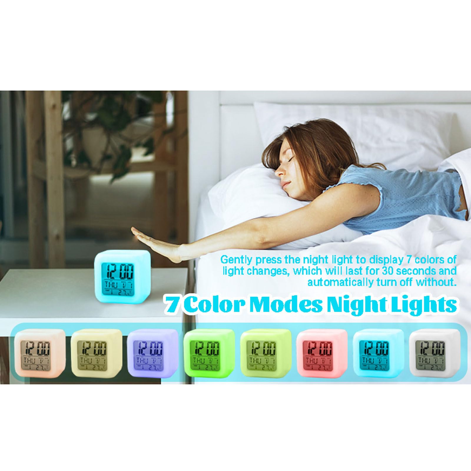 Amazon.co.jp: フラワーデジタルカラフルキューブ目覚まし時計、7色