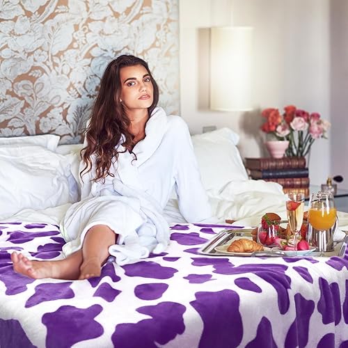 Miniatura 4 de HSEEC Manta cálida morada, manta polar suave para cama