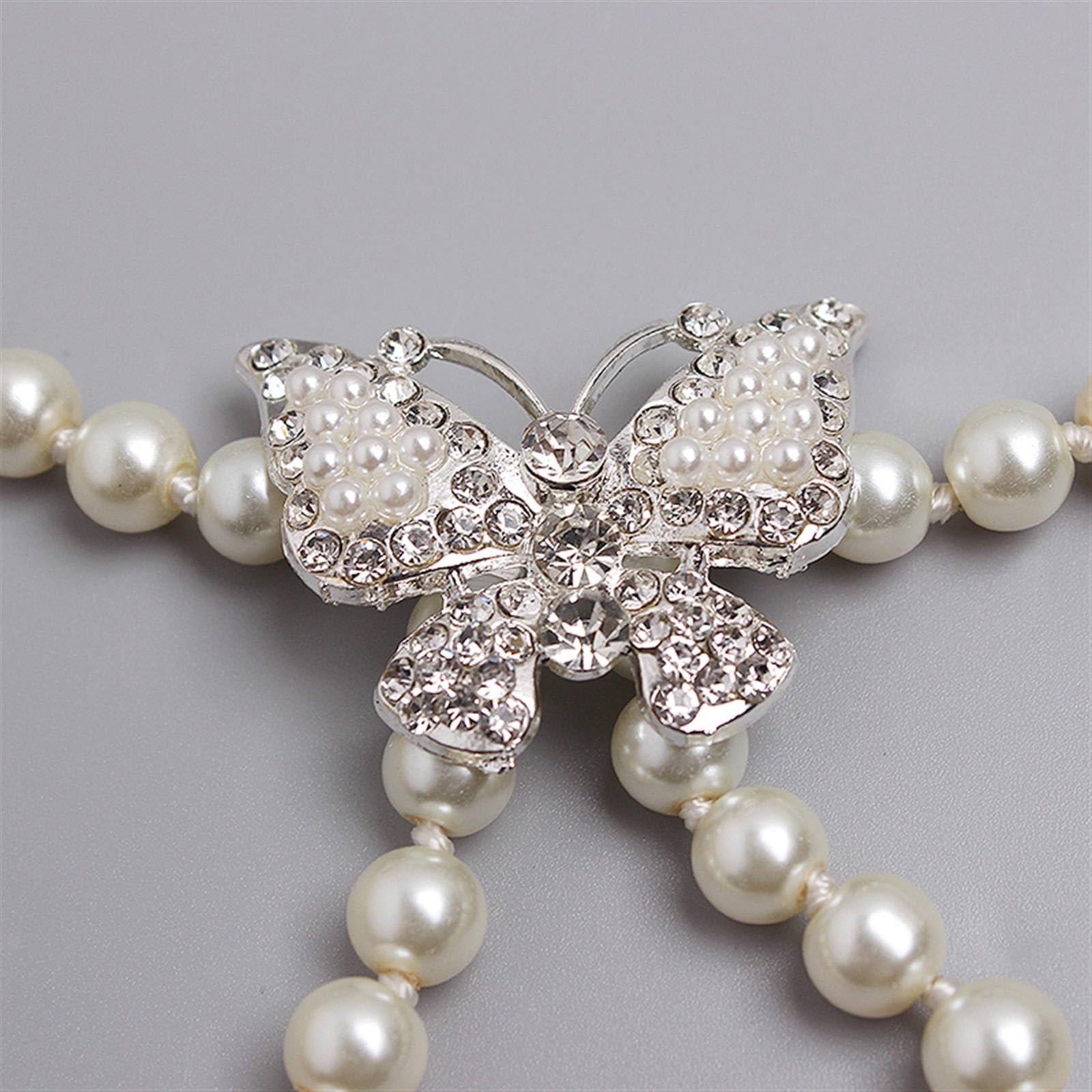 Elegant Rhinestone & Pearl Adjustable Waist Belt Amazon.com: Women Elegant Bow Pearl Waist Chain Rhinestone  main image 2