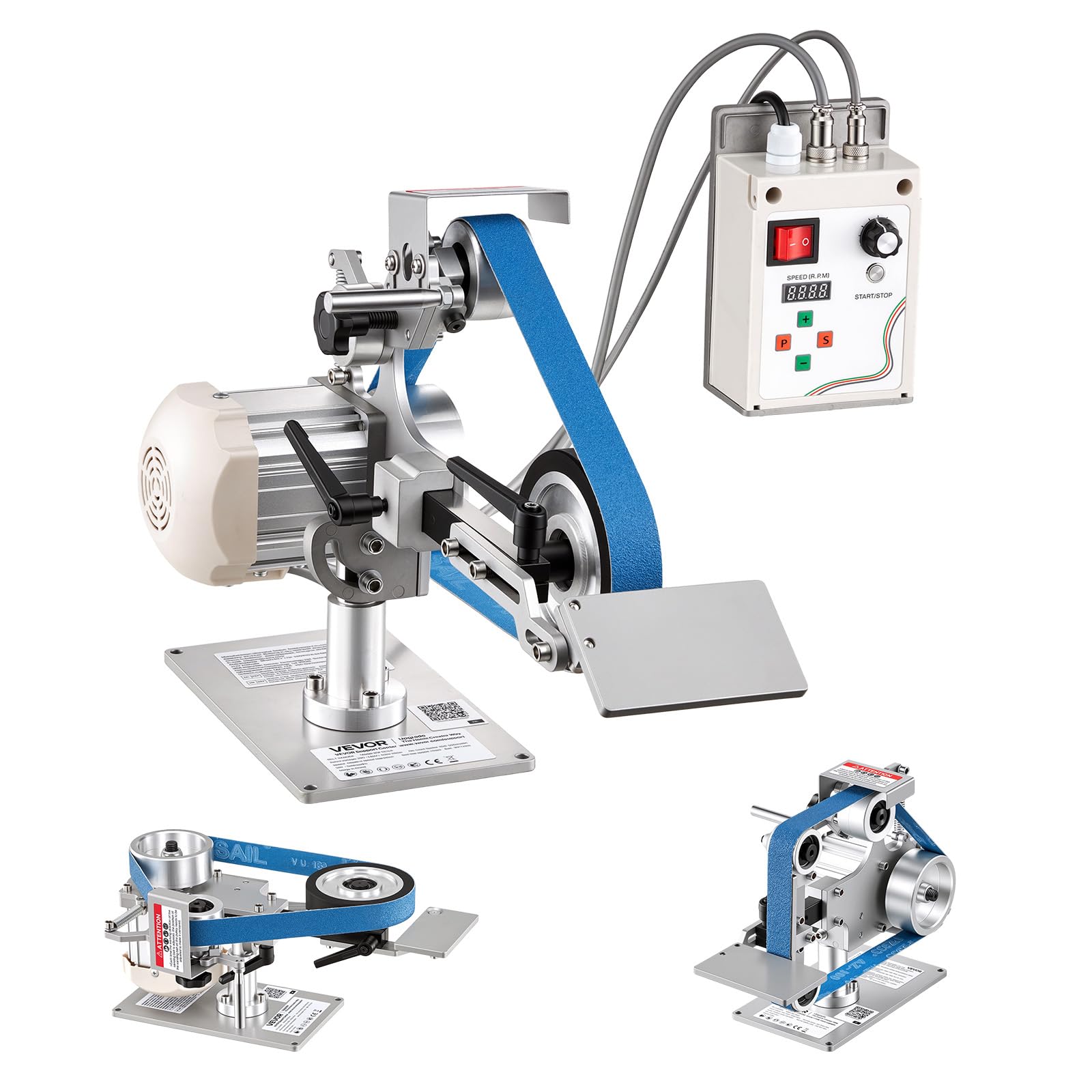 VEVOR Bandschleifmaschine 550 W, Bandschleifer mit 3 Stk. 762x25,4 mm Schleifbändern, 200-5000 U/min Verstellbarer Bandpolierer mit Dualmodi & Max. 21 m/s Bandgeschwindigkeit für Metallbearbeitung