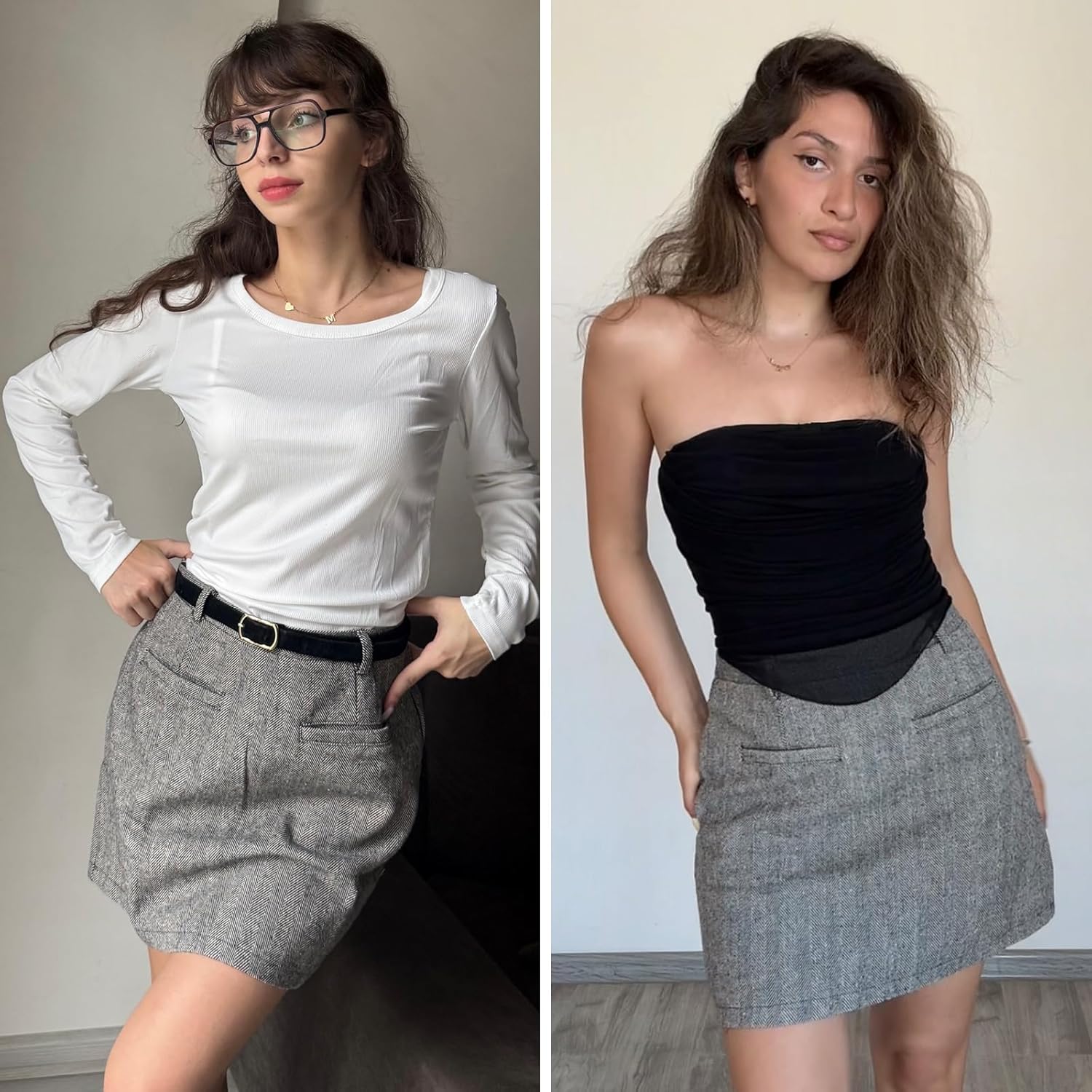 EXLURA Womens Tweed Bodycon Mini Skirt High Waist Side Zipper Fall Trendy Pencil Short Skirts Business Casual Outfits Pockets - Image 4