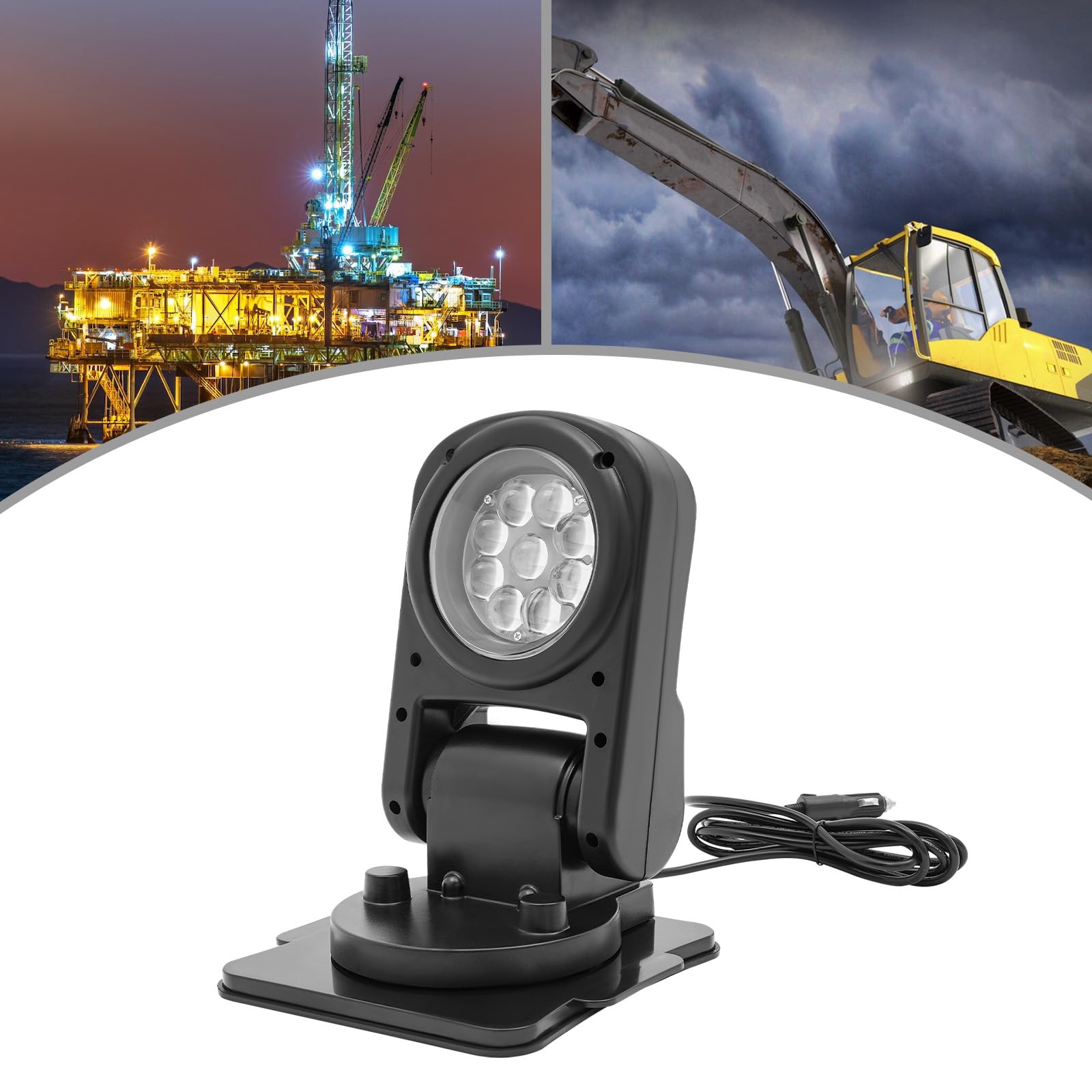 Faro di ricerca a LED da 45 W con telecomando, faro di ricerca per barche con 9 perle di luce LED, 12 V, 24 V, 360° (sinistra/destra) e 180° (su/giù), faro da lavoro a LED girevole, per yacht, marina