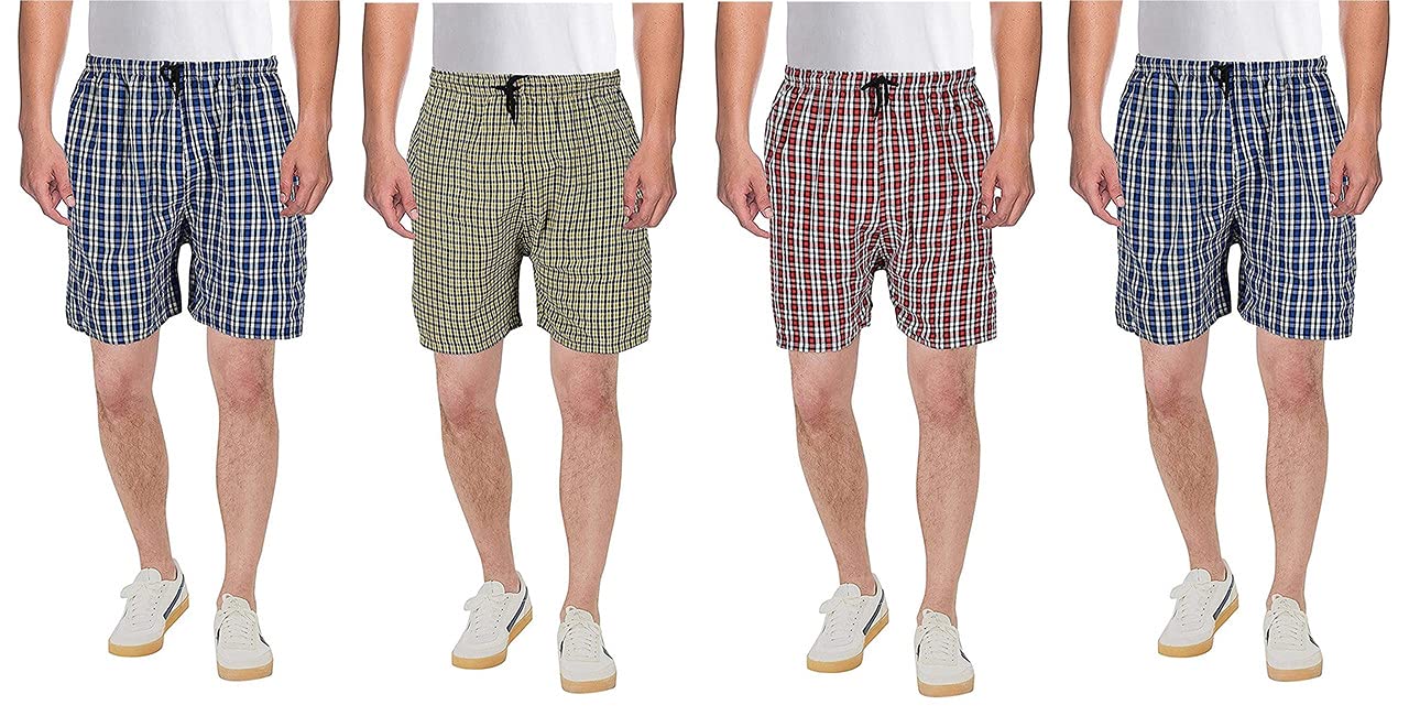 ek udaan Multicolour Checkered Boxer Shorts/Beach Shorts/Bermuda Short (Pack of 04)-picture-10