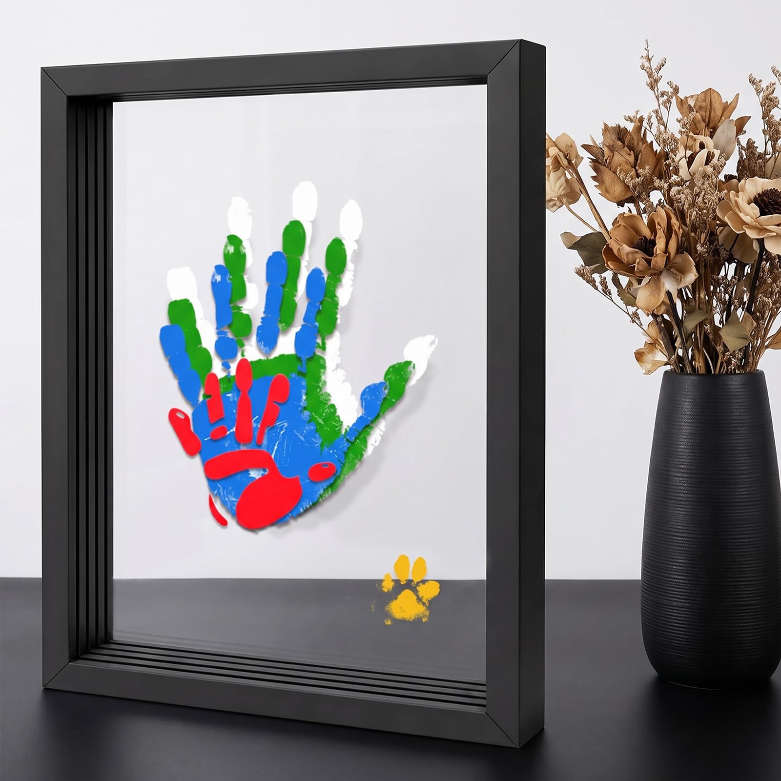 NONETO DIY Shadow Box Frame, Wooden Family Handprint Kit for 4 (Black)