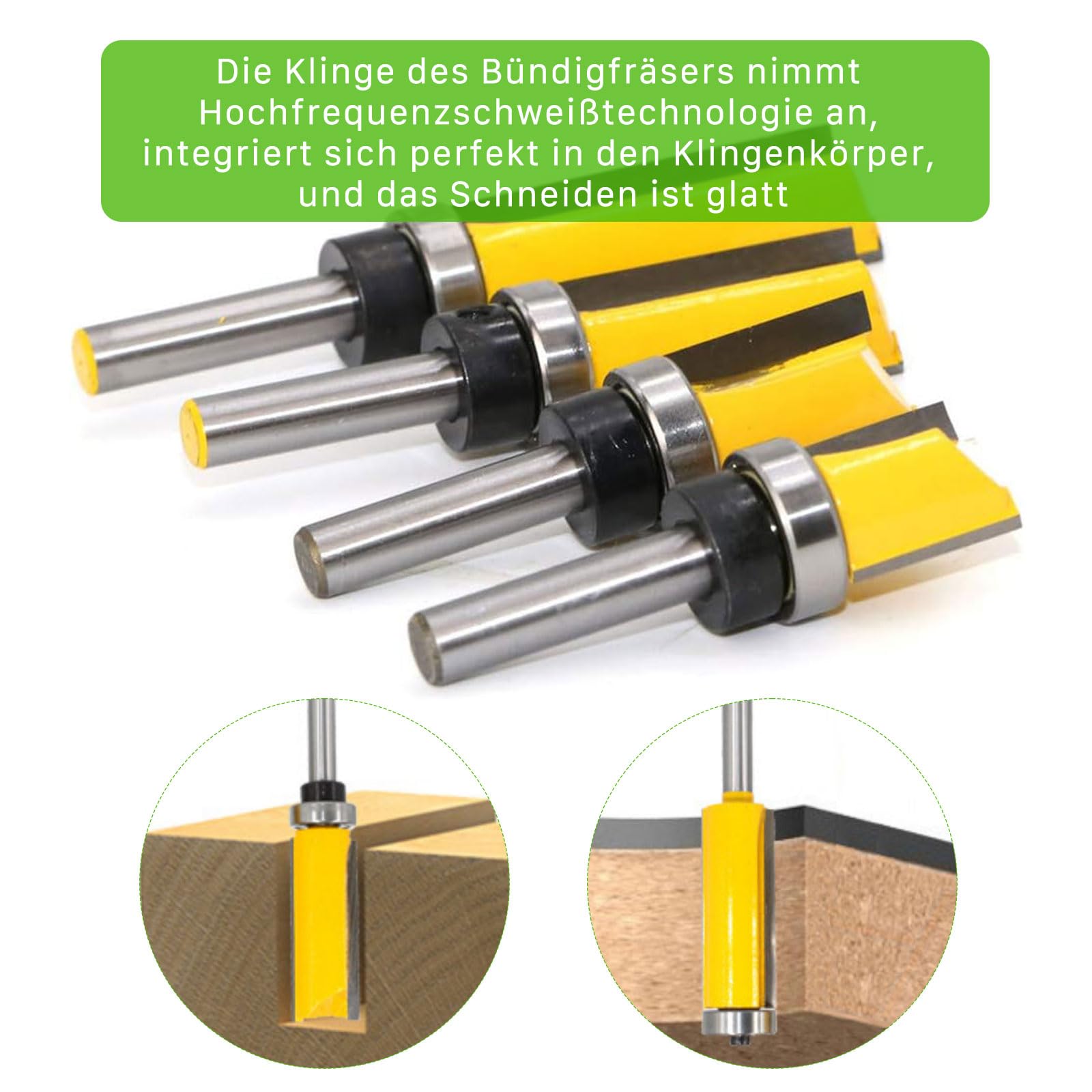 APIELE Nutfräser Set 4 Stück - 8mm Schaft 40-76mm Schnittlänge