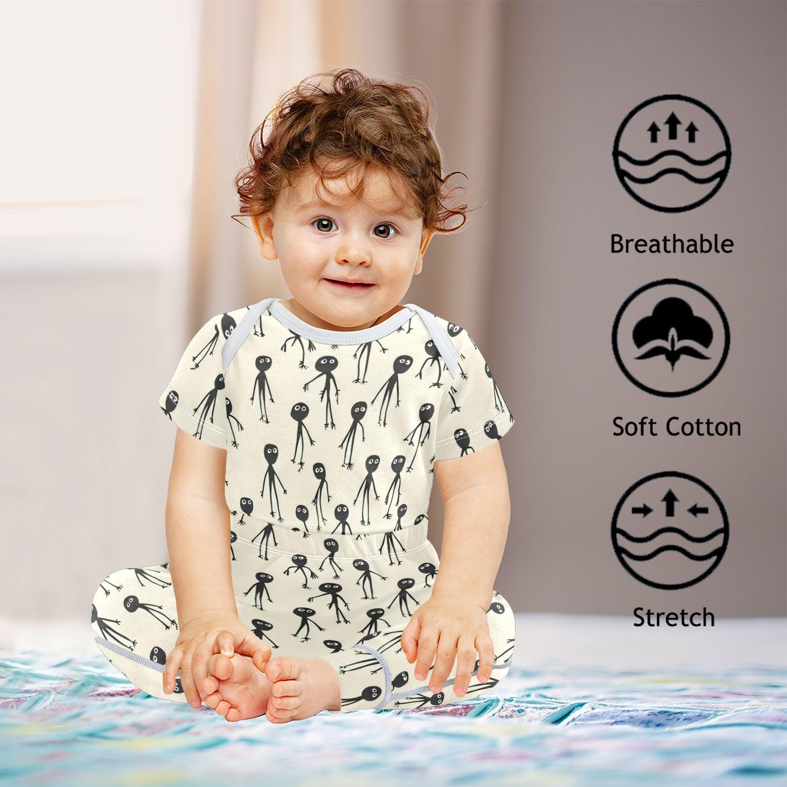 vvfelixl Baby Clothes Stick Figure Monsters Baby Bodysuits Set Unisex Short Sleeve Babys Pants Sets 0-3M