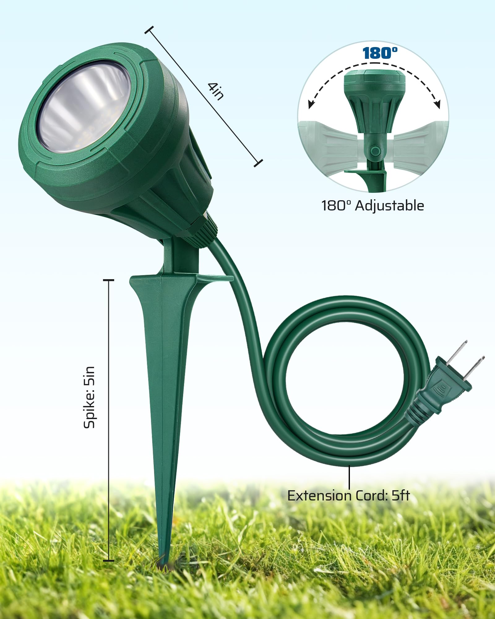 DEWENWILS Outdoor Spotlight Stake with Plug, 400lm LED Waterproof Flag Light with 3 Lenses (Red Yellow Green) for Halloween,Tree,Yard,5 FT Extension Cord,UL Listed